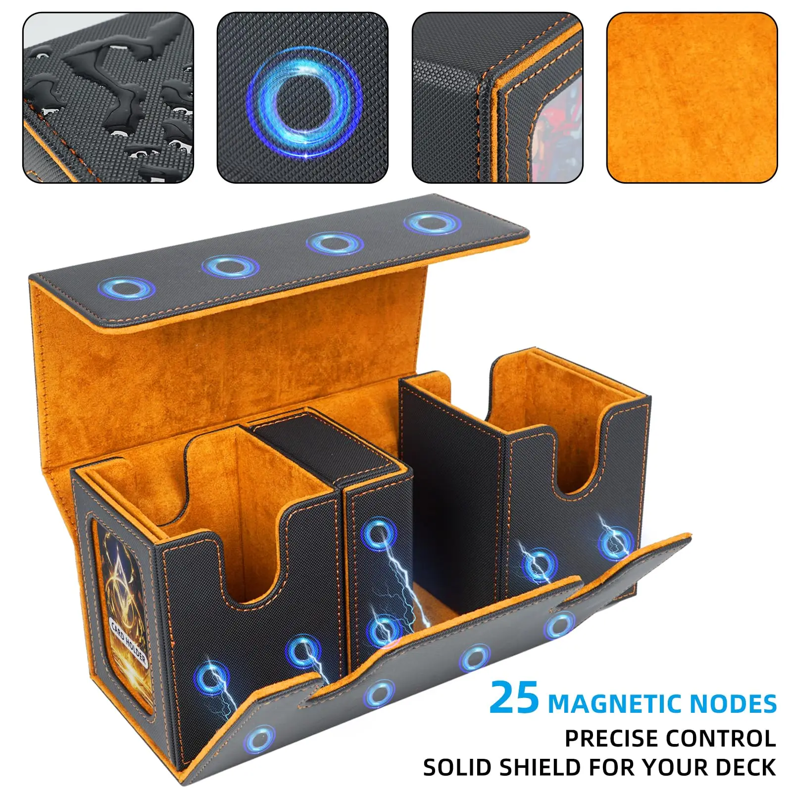 Commander Card Storage Box with 4 Dividers &2 Toploaders , Fits 200 Double Sleeved Cards 3-in-1Card Deck Case