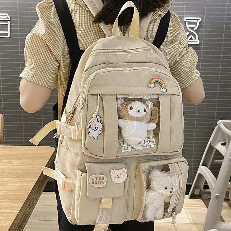 Large Capacity Women Multi Pocket Backpack Ins Junior High School Student School Bag Female Girl Backpack Laptop BookLarge ita