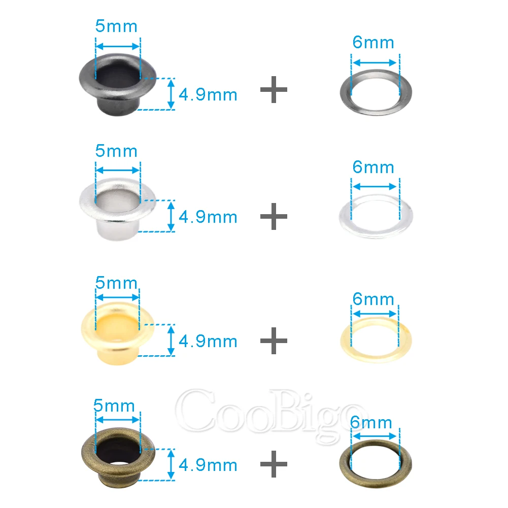 100pcs 5mm Metal Eyelets Grommet Ring With Washer for Leathercraft Scrapbooking Shoes Clothing Belt Hat Bag Tags DIY Accessories