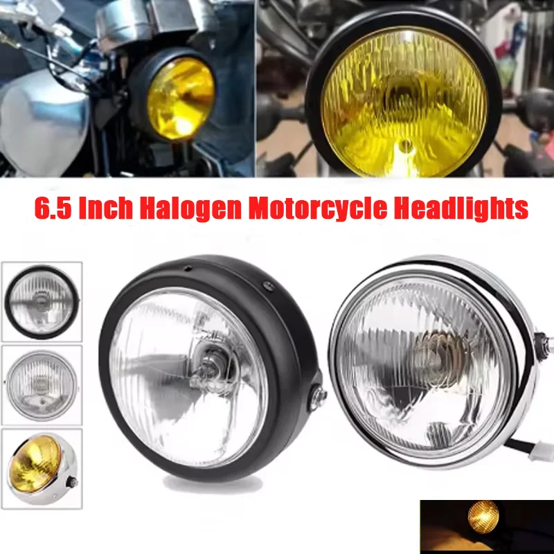 6.5 Inch Halogen Motorcycle Headlights Universal 12V Round Headlight Moto Accessories Driving Light Headlamp For Cafe Racer