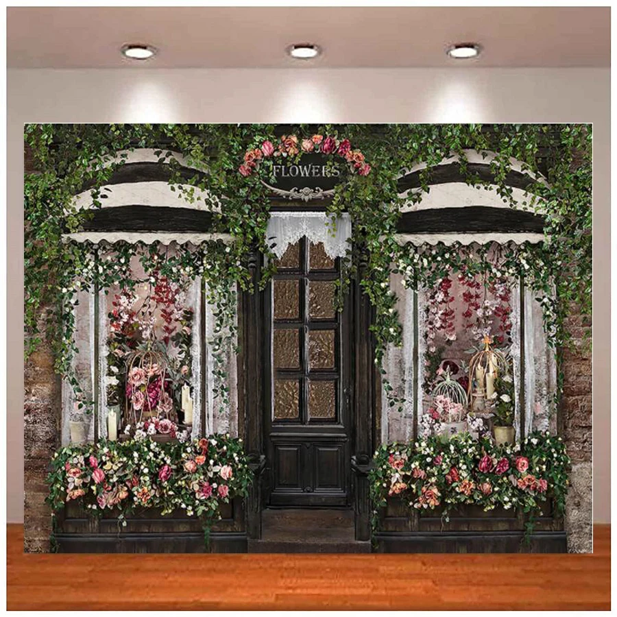 Fondo de fotografía tienda de flores estudio fotográfico Floral de primavera vid verde escenas de boda románticas fondo de despedida de soltera