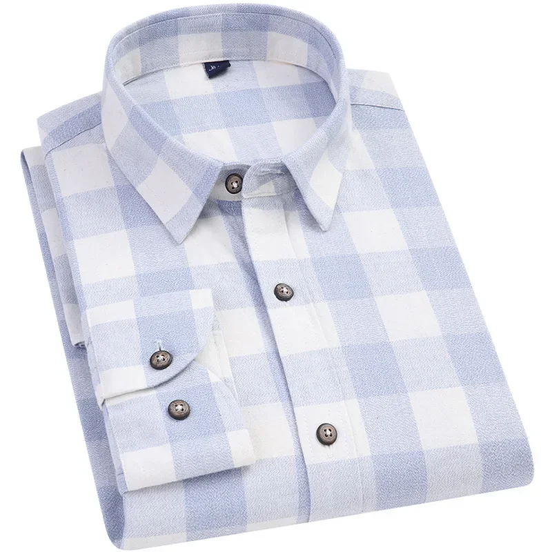 Camisa a cuadros cuadrados y a rayas anchas para hombres, camisas formales de Negocios Sociales, camisa informal de manga larga, corte ajustado, 100% algodón, recién llegados