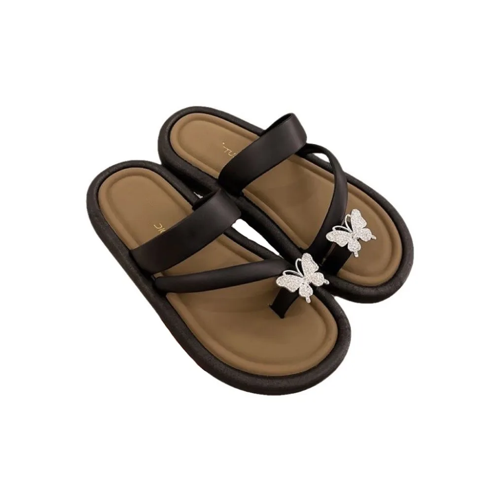 

Comfortable Non-Slip Crystal Butterfly Flip Flops PVC Sweet Beach Toe Slippers Soft Sole Shoes Flat Bottom Slippers Dormitory