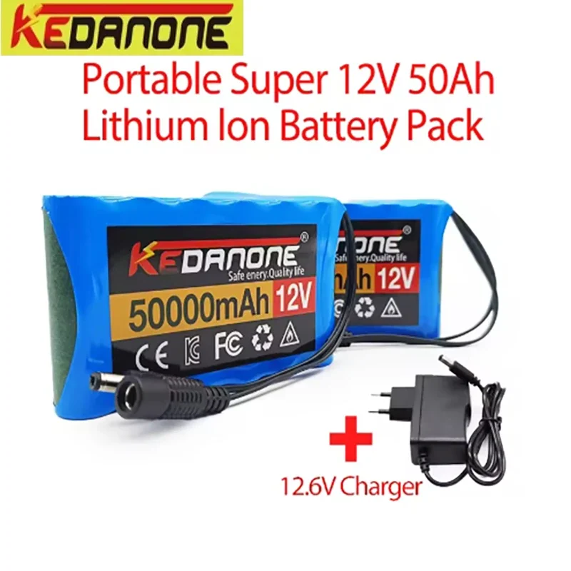 

NEW 12V Portable Super 12V 50000mah Rechargeable Lithium Ion Battery Pack Capacity DC 12.6v 30Ah CCTV Cam Monitor + Charger