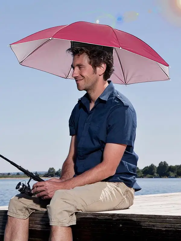 

Head-Mounted Umbrella Hat Fishing Sunshade Headwear Umbrella Foldable UV Protection with Elastic Band for Kids Adult Outdoor Use
