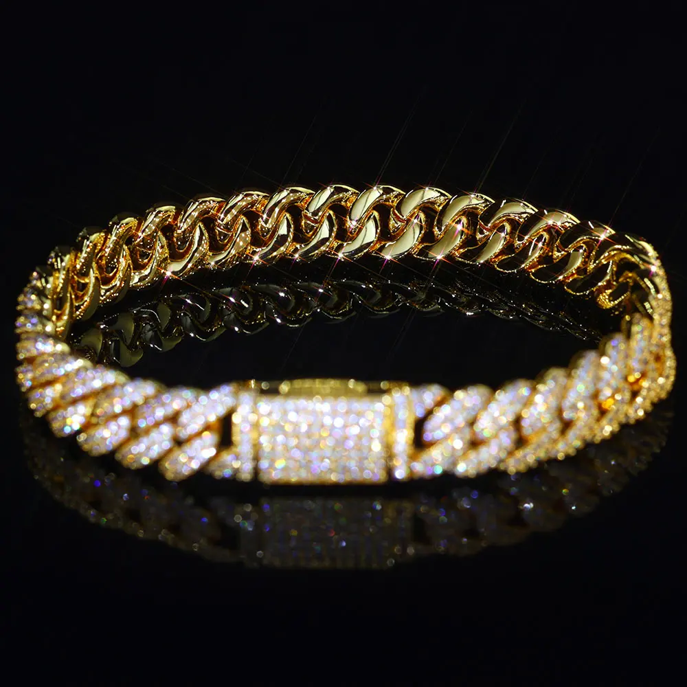 

ICEBLING 10mm Cuban Link Chain Bracelet Hip Hop Jewelry Brass 2 Rows Zircon Crystal Iced Prong Cuban Bracelet Drop Shipping