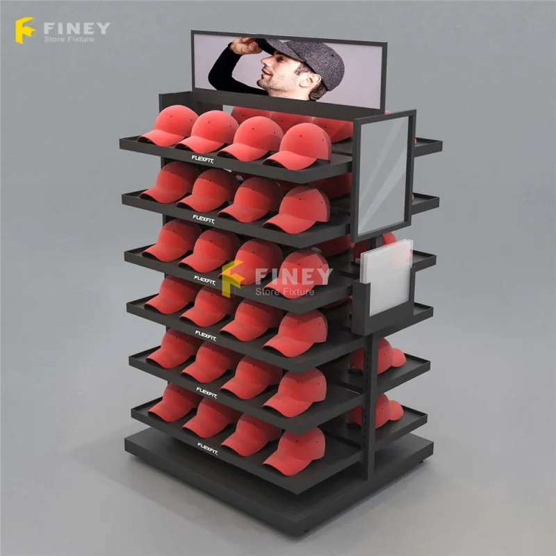 (Customized) Custom Floor Standing Metal Cardboard Cap Shop Display Rack Design Cap Stand Display