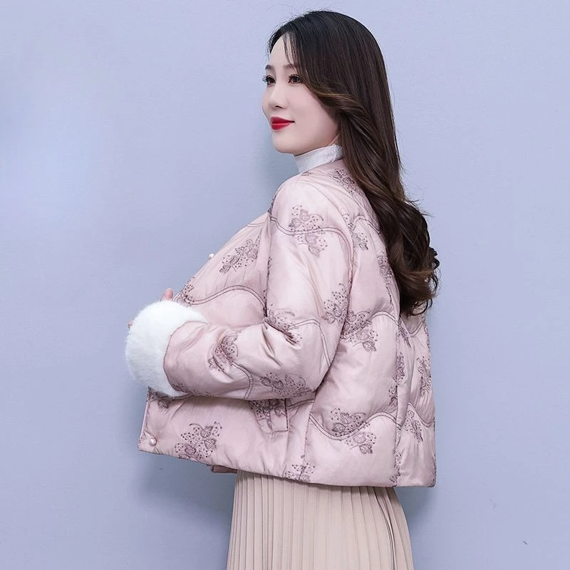 

New Chinese-style Jacquard Embroidery Down Jacket Women Winter Short Retro Petite White Duck Down Coat Traditional Chinese Style