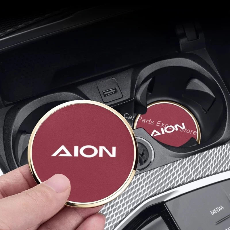 Car Cup Holder Anti-Slip Mat For AION Y S V LX Zinc Alloy Leather Shock Absorption Waterproof Coaster Interior Slot Cover Pad