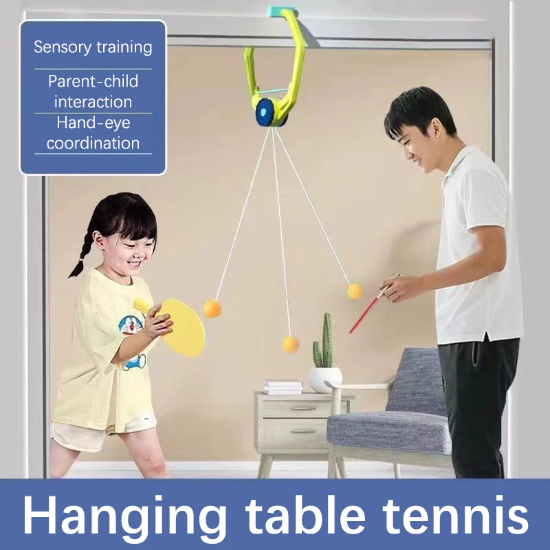 1Set Indoor Table Tennis Self-training Set Hanging PingPong Trainer Home Parent-child Interaction Double Sparring Devices