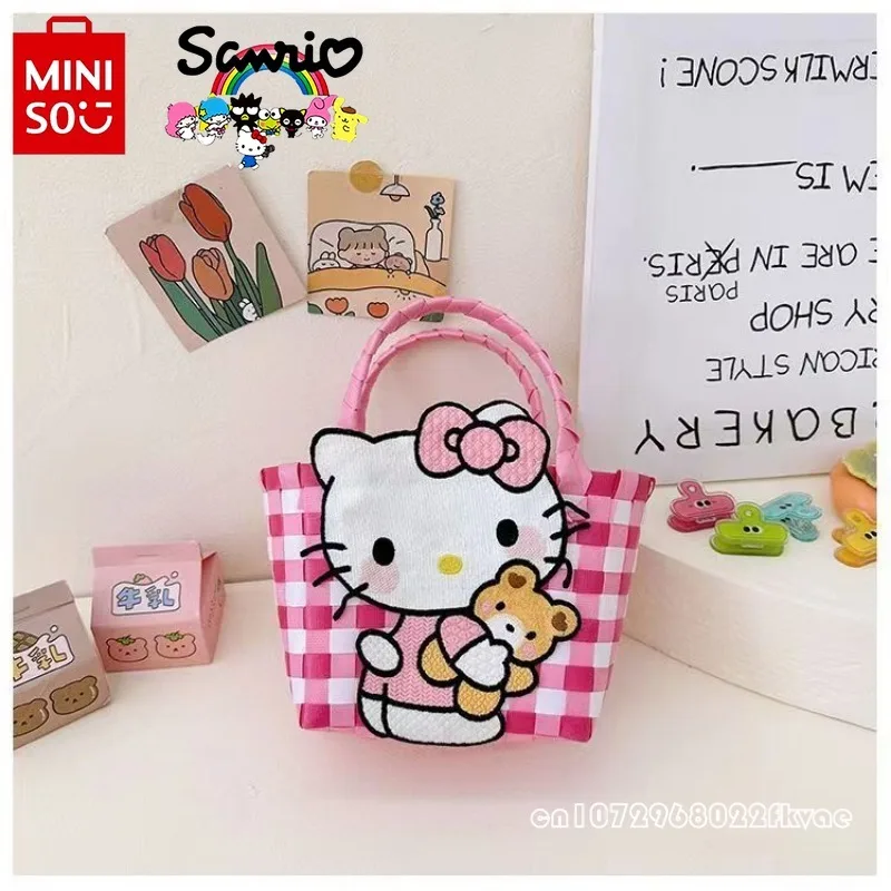 MINISO 2024 New Children's Handbag Fashionable High Quality Girl's Woven Bag Cartoon Casual Large Capacity Women's Vegetable Bag