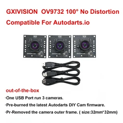 GXIVISION OV9732 Camera Module 100 Degrees 2M Cable,Autodarts.io Webcam 3PCS 1MP 30FPS 1280x720,USB Driver Free