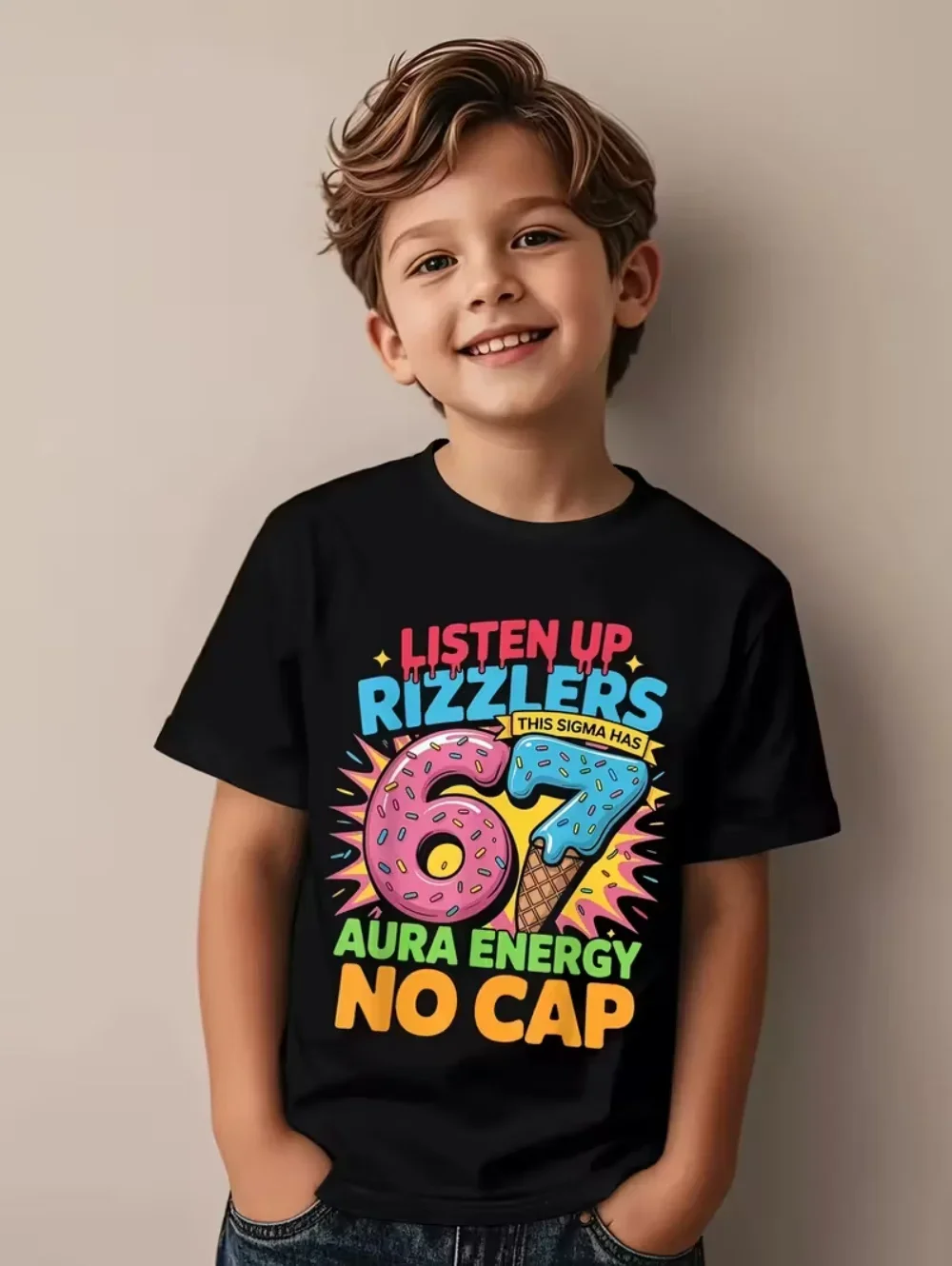 

67 Meme T-Shirt for Kids Funny Digital Print Summer Short Sleeve Tee Loose Comfortable Tops Streetwear Fashion Kids Clothes