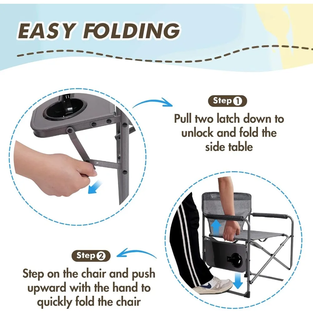 Детский стул для кемпинга директора со складным боковым столиком, легкий, портативный, поддерживает 150 фунтов для приключений на свежем воздухе