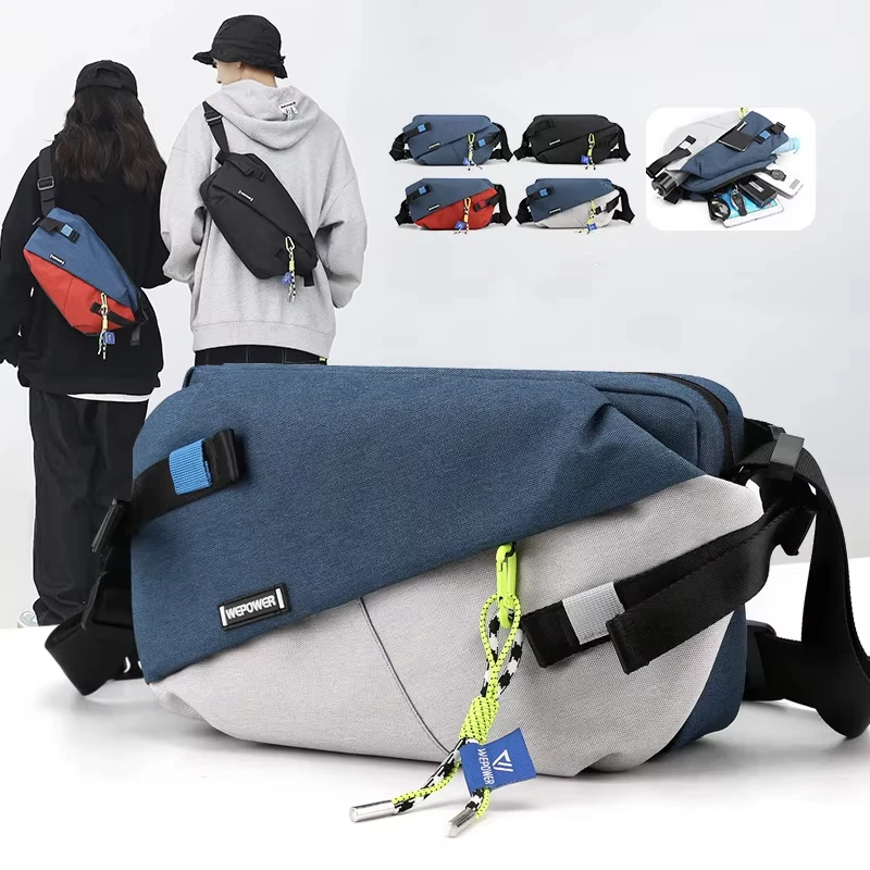 

High quality nylon spliced waist bag 2025 new neutral chest bag, casual outdoor travel fishing crossbody bag, men's waist bag