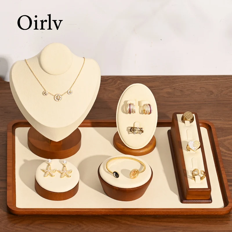 Oirlv Solid Wood Jewelry Tray Bracelet Ring Display Props Sets Jewelry Organizer Holder Necklace Display Stand Jewelry Plate