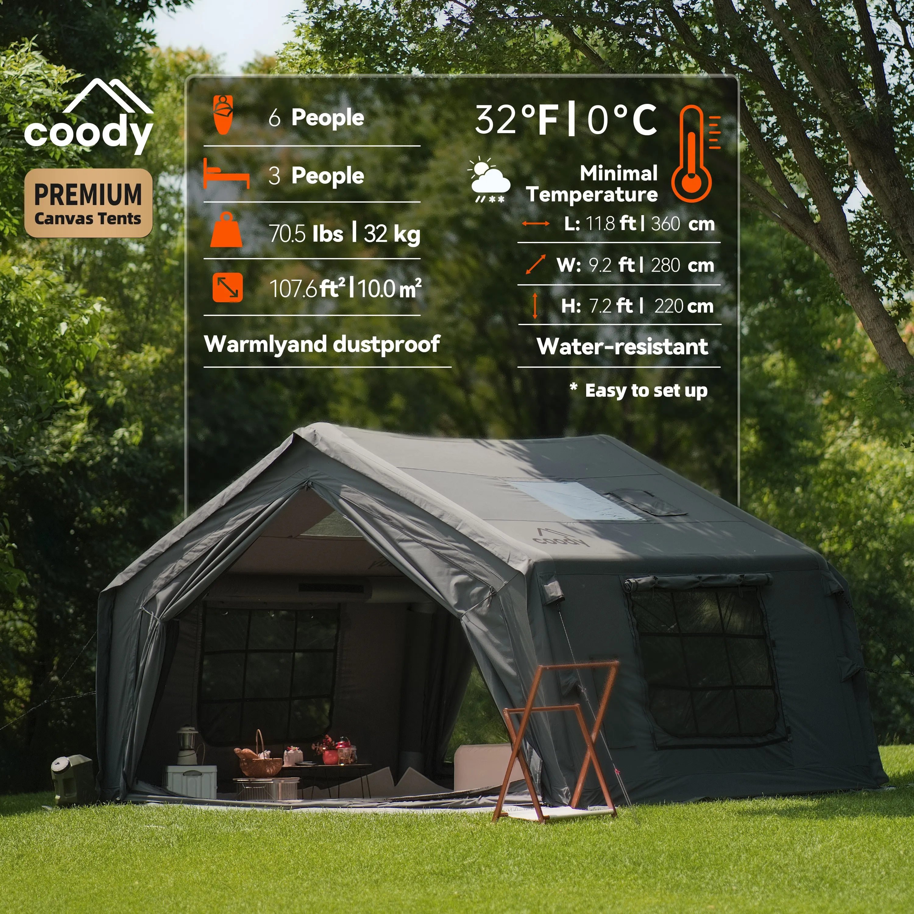 

Надувная палатка Coody 10.0 Air Tent-Gray с хлопковым тентом, напрямую от производителя