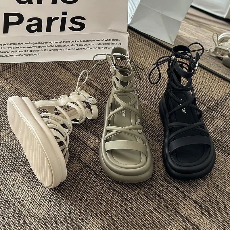 Breathable Shoes Low Sandals Woman Leather 2024 Summer Open Toe Clogs With Heel Suit Female Beige Low-heeled Peep Thick Black N