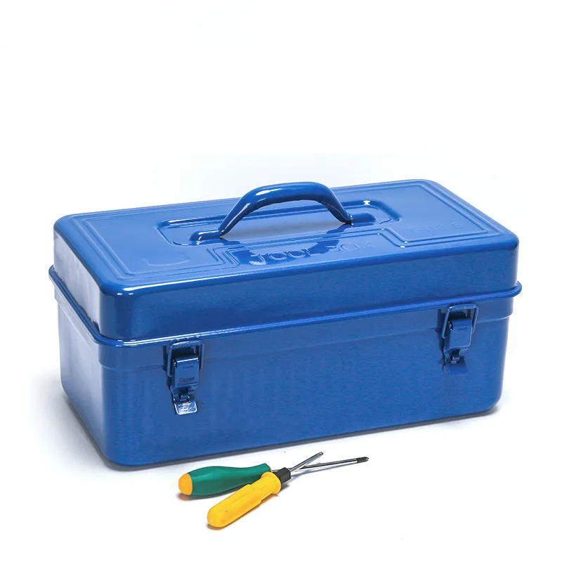 Imagem -02 - Multifuncional Metal Tool Box Azul Camadas Duplas Doméstico Eletricista Hardware Ferramentas de Manutenção