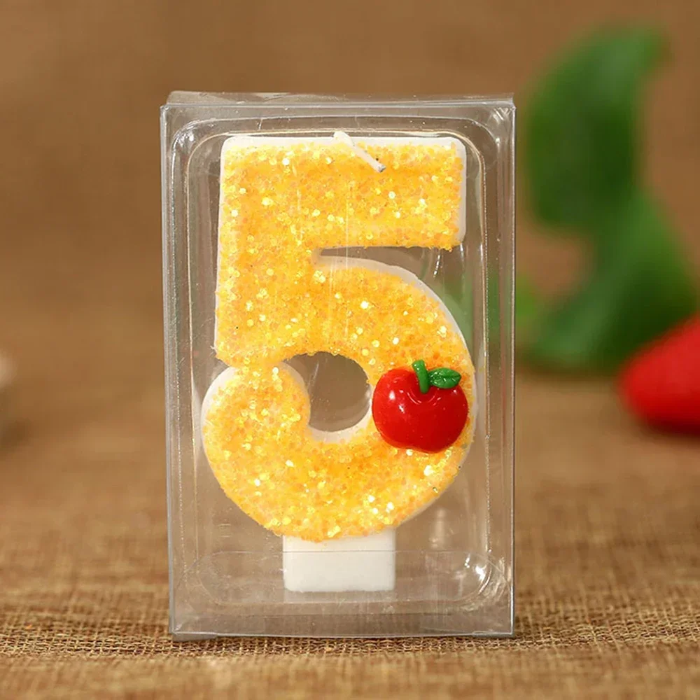 Red Apple Fresh Yellow Number Candle Birthday Cake Decoration Child 0 1 2 3 4 5 6 7 8 9 Number Candle Party Accompaniment Gift