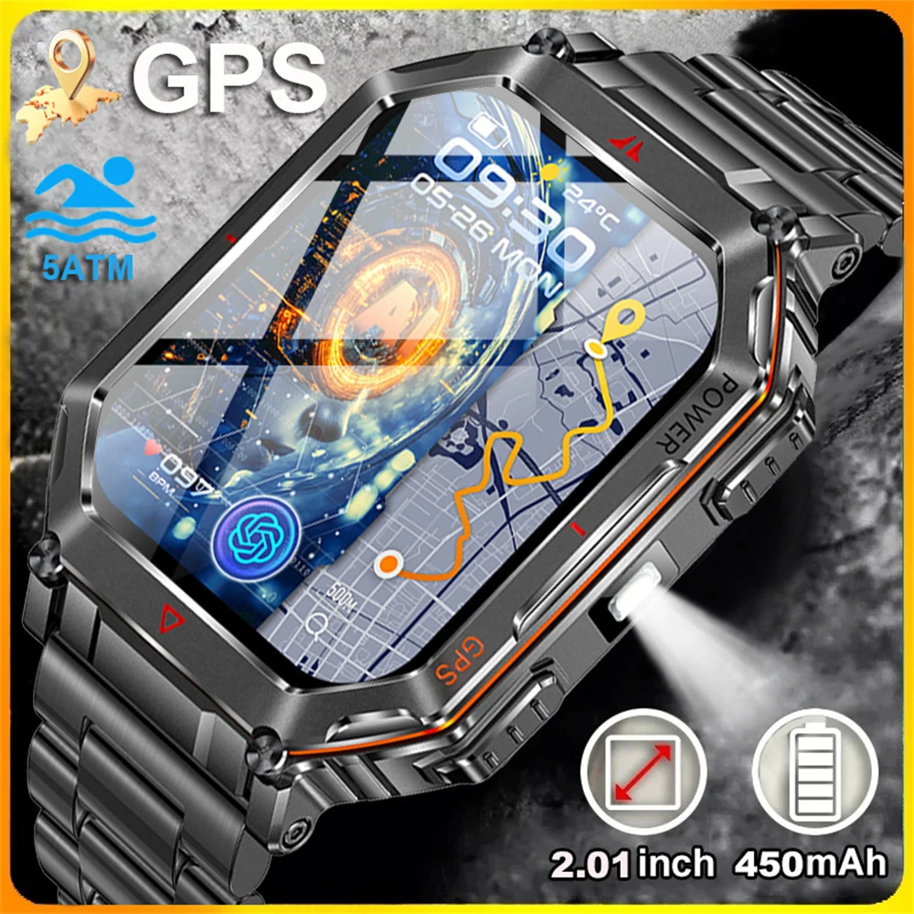 

Спорт на открытом воздухе GPS-трекер Смарт-часы 2,01-дюймовый HD-экран Светодиодный фонарик Bluetooth Вызов Смарт-часы для мужчин Праздничные подарки