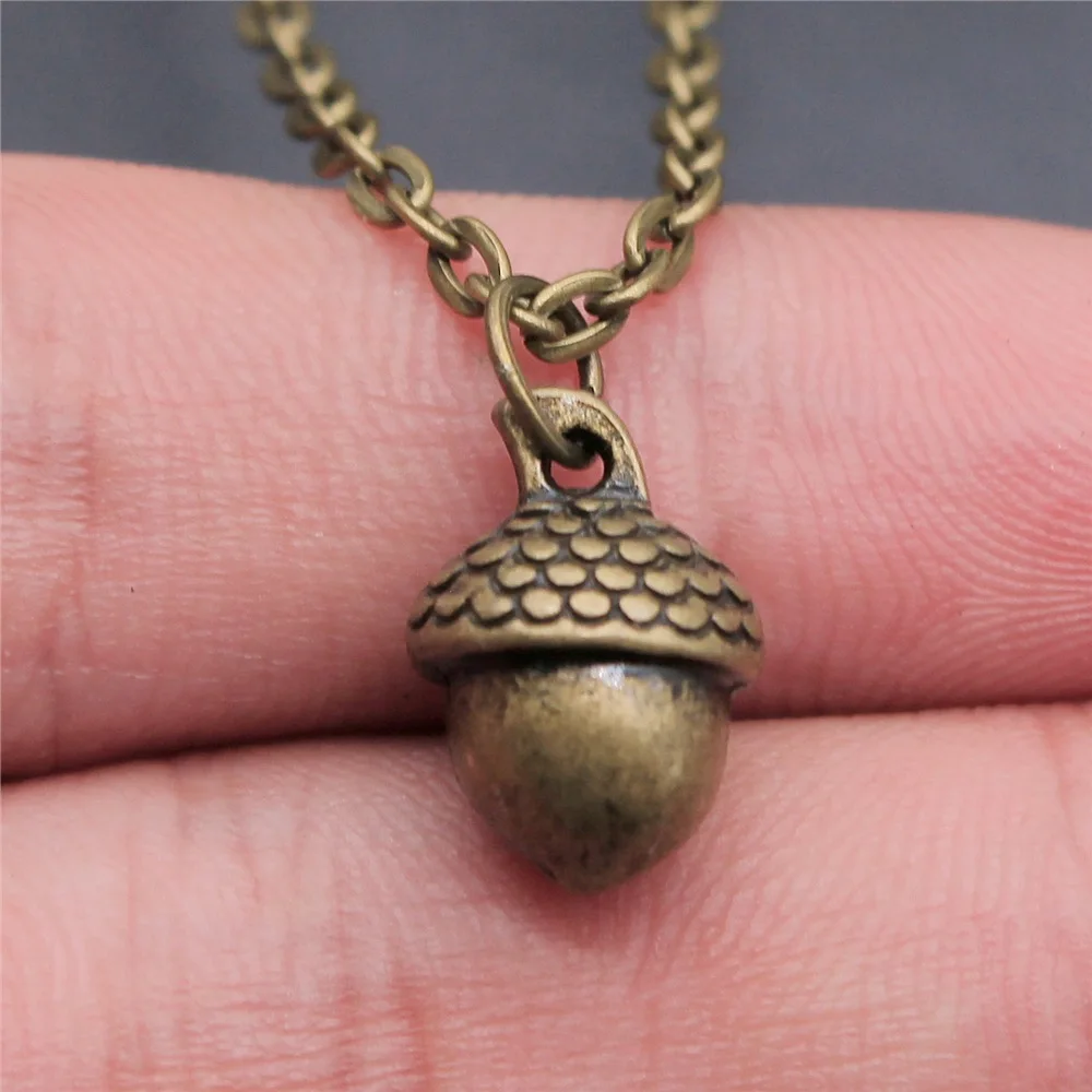 Fashion Simple Vintage Antique Bronze Color 15x10x9mm 3D Acorns Pendant Necklace For Women