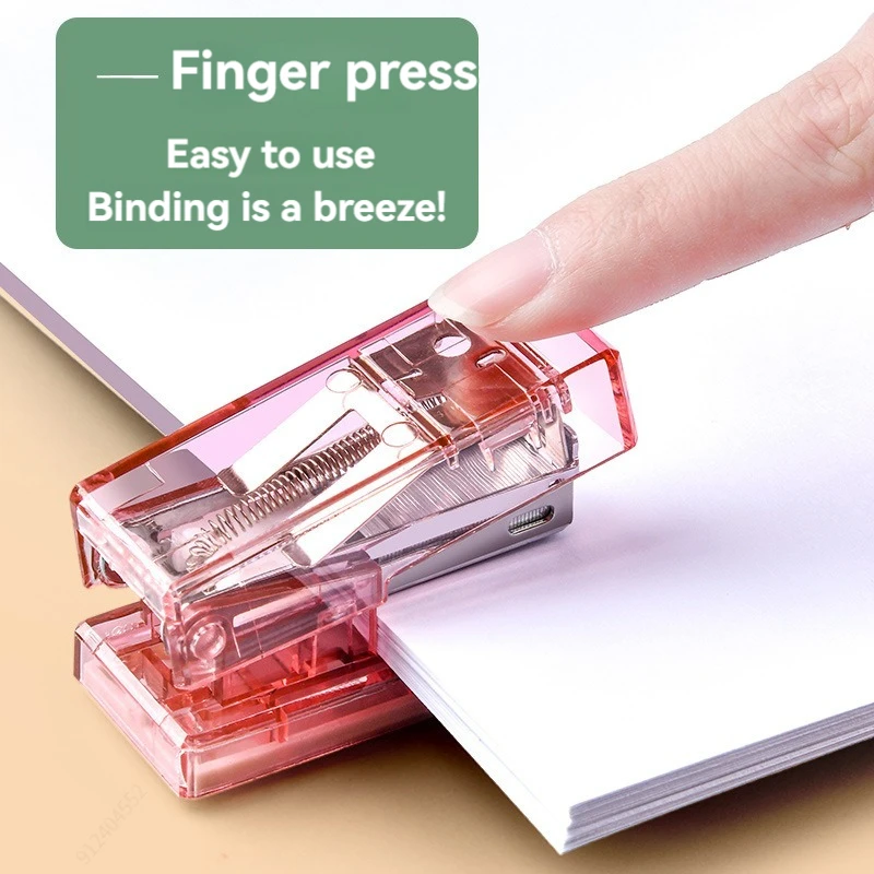 Mini Stapler with staples Transparent Labor-saving Flexible Book Order Plastic Mini Size Binder Desktop Stapler School Supplies