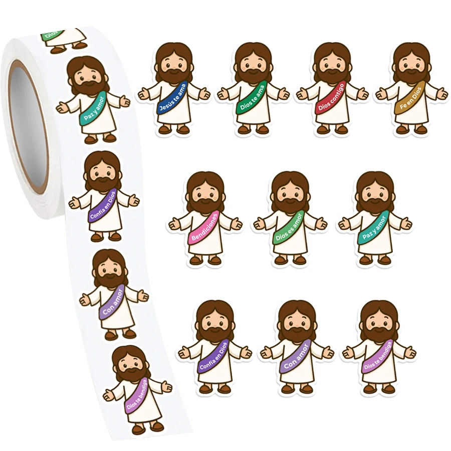 Rolo de 500 Adesivos de Fé Espanhóis, Etiquetas Inspiracionais com Mensagens Religiosas para Embalagens, Presentes e Selagem de Envelopes