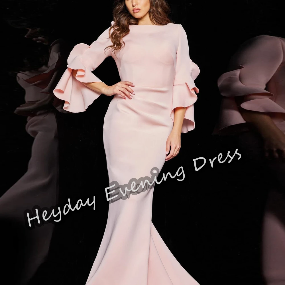 Heyday Crepe Scoop Neckline Saudi Arabia Mermaid 3/4 Sleeves Prom Gown Floor Length Elegant Evening Party Dress For Women 2024