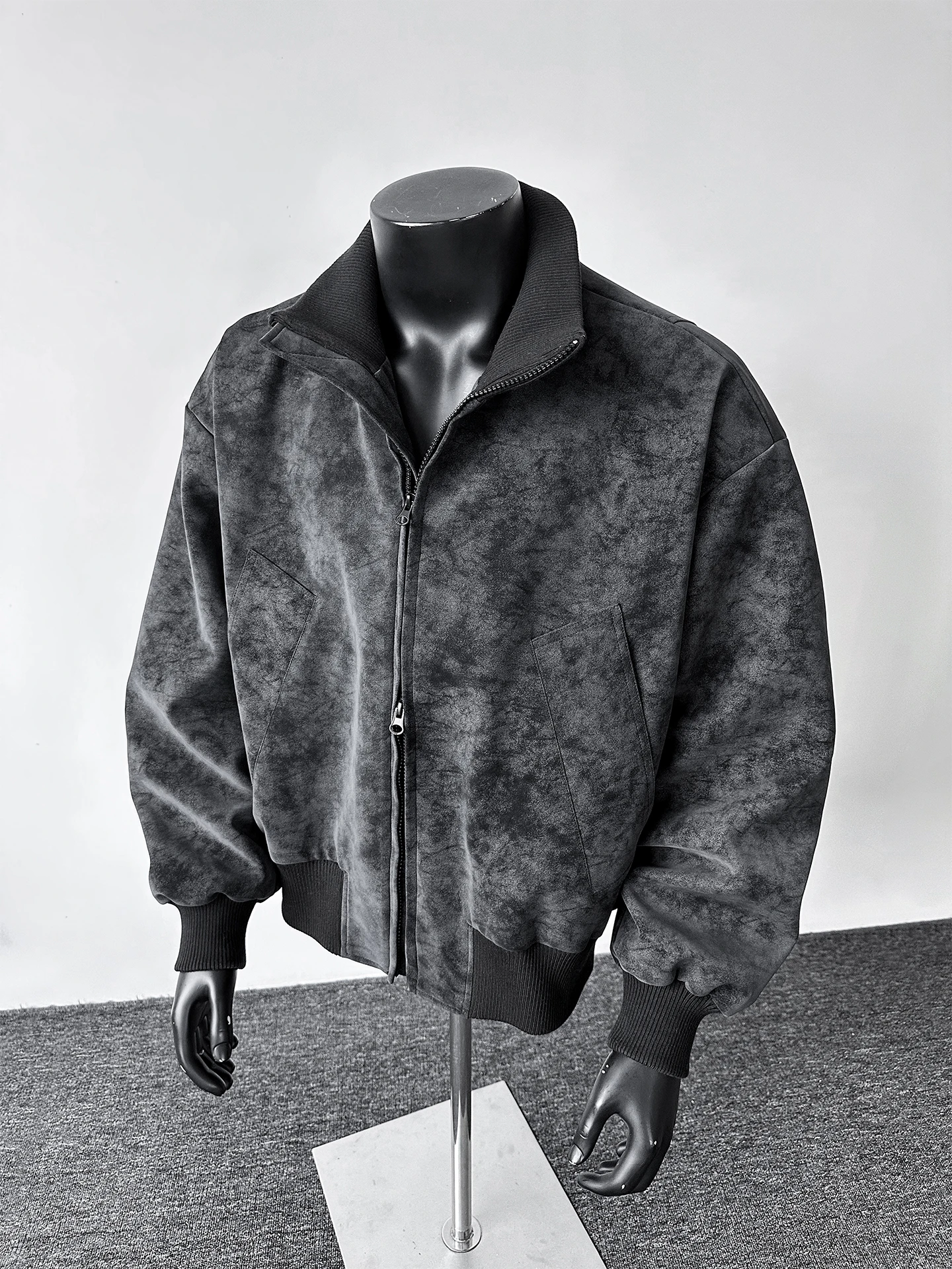 

Куртка-бомбер мужская из искусственной кожи с эффектом тай-дай, весенняя, модная, свободного кроя, молодежная, из хлопка, черная