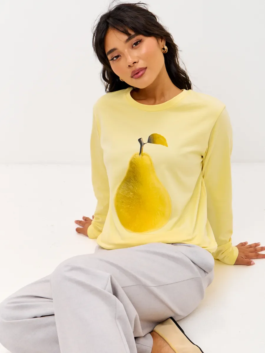 

Милые русские леди для девочек, желтые милые рубашки с фруктовым принтом, забавный дизайн, тонкий свитшот из чистого хлопка с длинными рукавами, свободный осенний модный