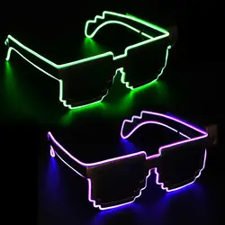 Novel Mosaic LED Light-up Glasses Wireless Glow in the Dark for Rave Party Funny Neon Rave Christmas Party Shades for Adult Kids