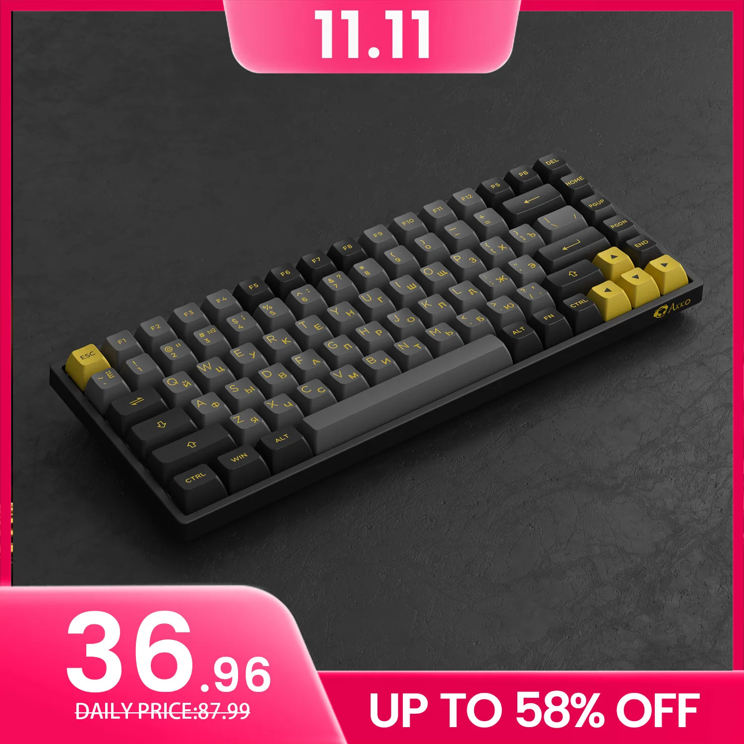 Akko 3084B Plus Black&Gold Русская/Английская беспроводная механическая игровая клавиатура RGB с возможностью горячей замены, многорежимная BT 5,0/2,4 ГГц/Type-C