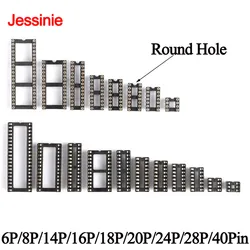 10PCS IC Socket Round Square Hole DIP 6 8 14 16 18 20 24 28 40 Pin Connector IC Seat Wide Narrow 6P/8P/14P/16P/18P/20P/24P/28P