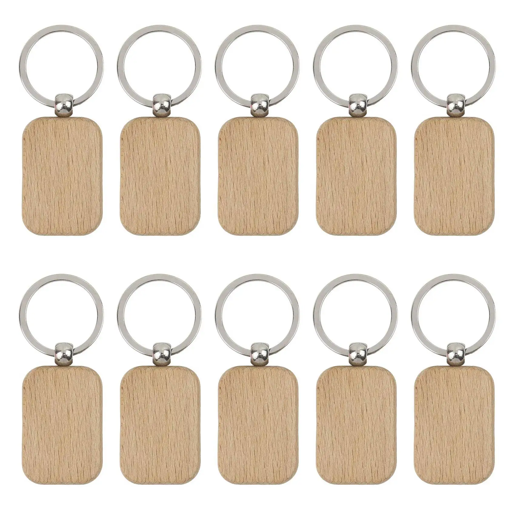 10 Pack Blank Wooden Key Chain Unfinished Wood Pendant Blanks with Keyrings for EDC Tags DIY Key Craft Supplies