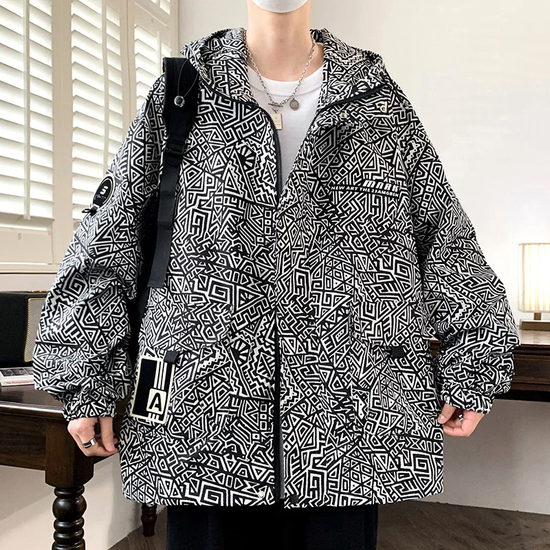 Fashion 2024 Spring Autumn Men\'s Loose Hooded Jackets Casual Hip Hop Streetwear Harajuku Coats Outdoor Windbreaker Tops Clothing