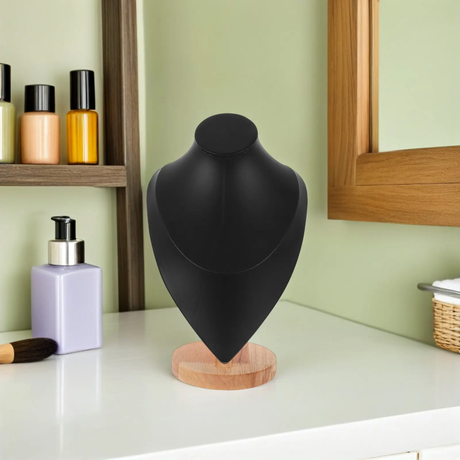 Wooden Necklace Display Stand Mannequin Bust Solid Base Jewelry Holder for Boutique Showcase Elegant Jewelry Display Rack