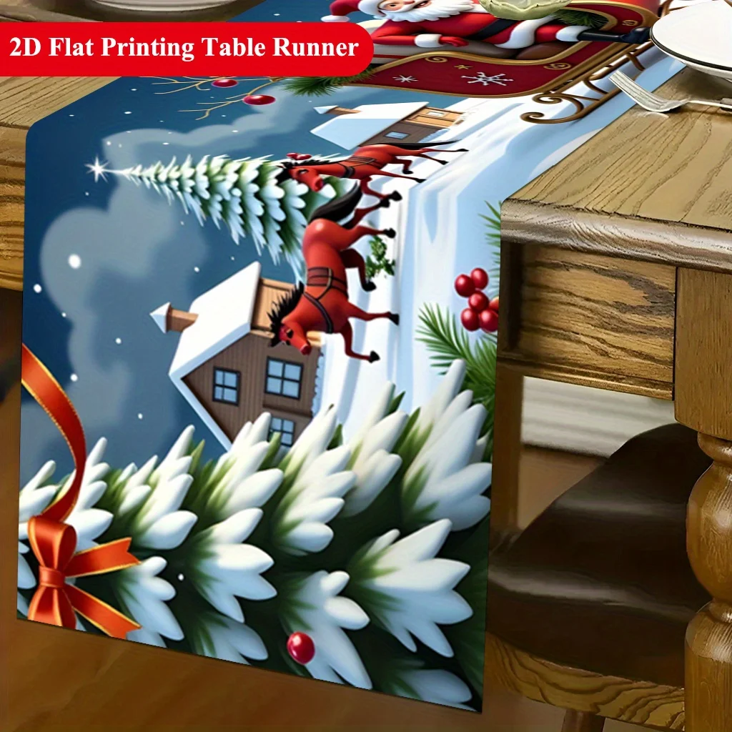 2D‑Printed Christmas Sleigh Reindeer Table Runner, Decor for Dining Table, Coffee‑Table, Gatherings, Indoor‑Outdoor Parties