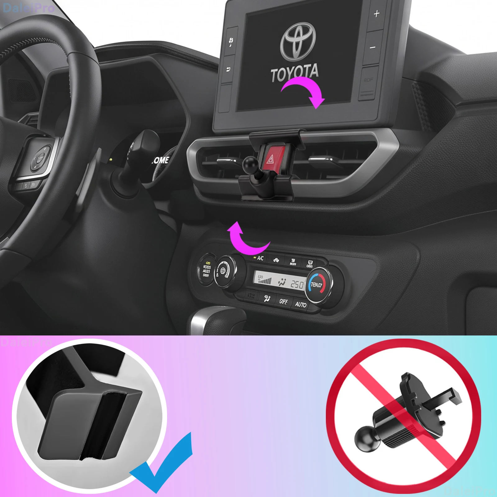 Für Toyota Raize 2021 2022 2023 2024 2025 2026 Handyhalterung, 2-in-1 Halter & Basis-Kit, OEM Clip-On Design Auto-Handyhalterung Basis – Detail 2