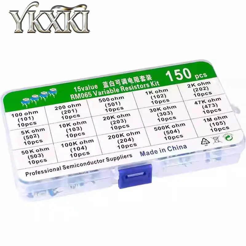 150PCS 15Values RM065 Kit Box 101 201 501 1K 2K 5K 10K 20K 30K 47K 50K 100K 200K 500K 1M Ohm Trimpot Trimmer Potentiometer