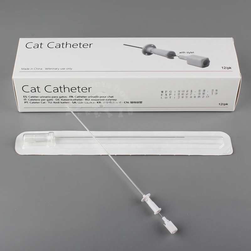 12pcs Cat Catheter with Stylet 3Fr End Hole 4Fr Side Holes Sterile Urinary Cat Catheters for Veterinary Clinic