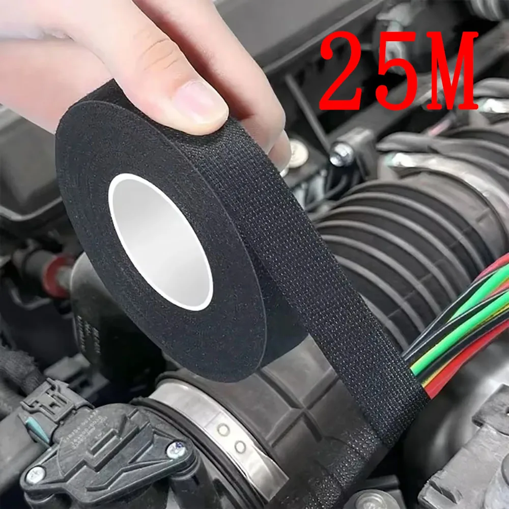 25M High Temperature Wire Harness Cloth Tape Automotive Cable Loom Heatproof Fabric Adhesive Tape Engine Electrical Insulation