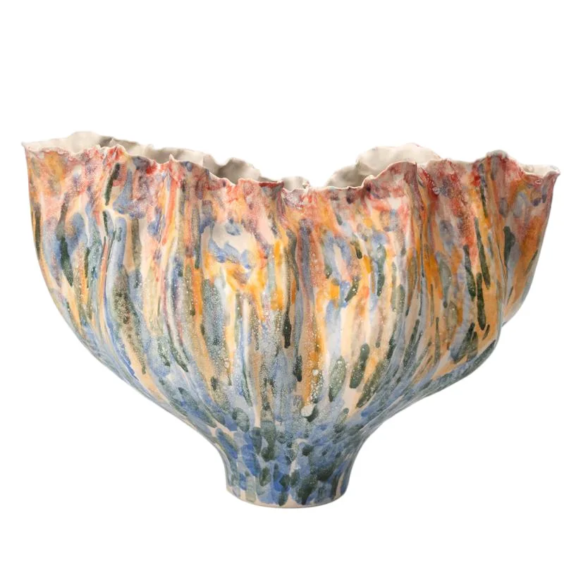 Wabi Sand Medieval Wind Flow Chengpinch Edge Ceramic Vase Model Room Soft Decoration Art Tea Room Ceramic Artist Flower