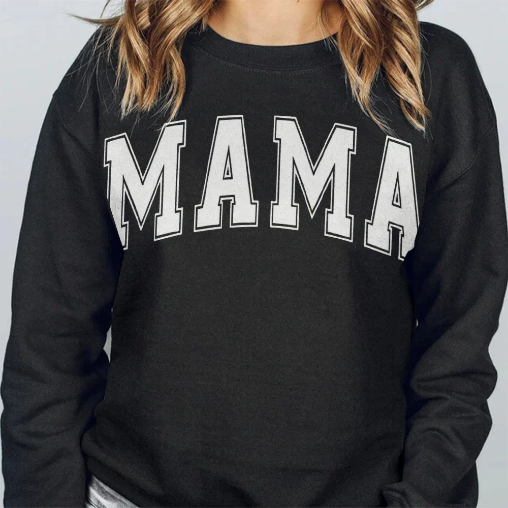 맘 레터 프린트 스웨트 셔츠 캐주얼 여성 긴 소매 라운드 넥 후드티 유행하는 다용도 신상 Y2K 스트릿 탑