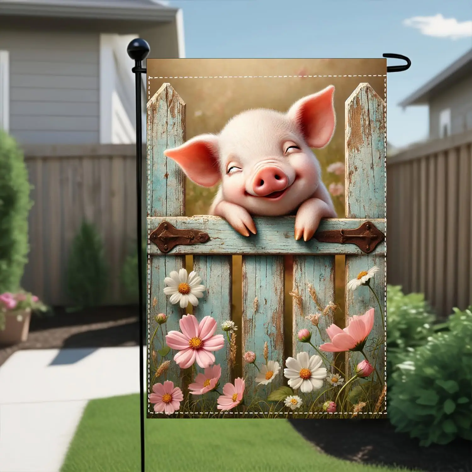 Spring Floral Cute Pig Garden Flag 12x18 Inch Double Sided Outdoor Polyester Farmhouse Yard Lawn Decoration LLO LLX uui
