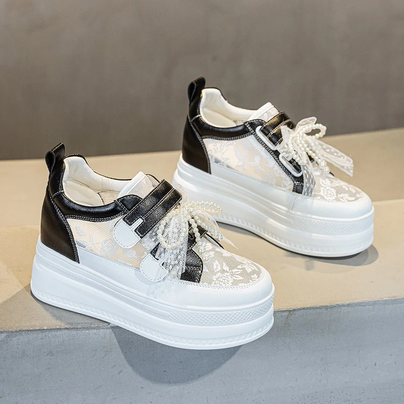 

Женские кроссовки на платформе 8,5 см с крючками и петлями, из натуральной кожи, белые, классические, без шнурков, весна-лето, на танкетке, вулканизированные, 4 штуки в наличии