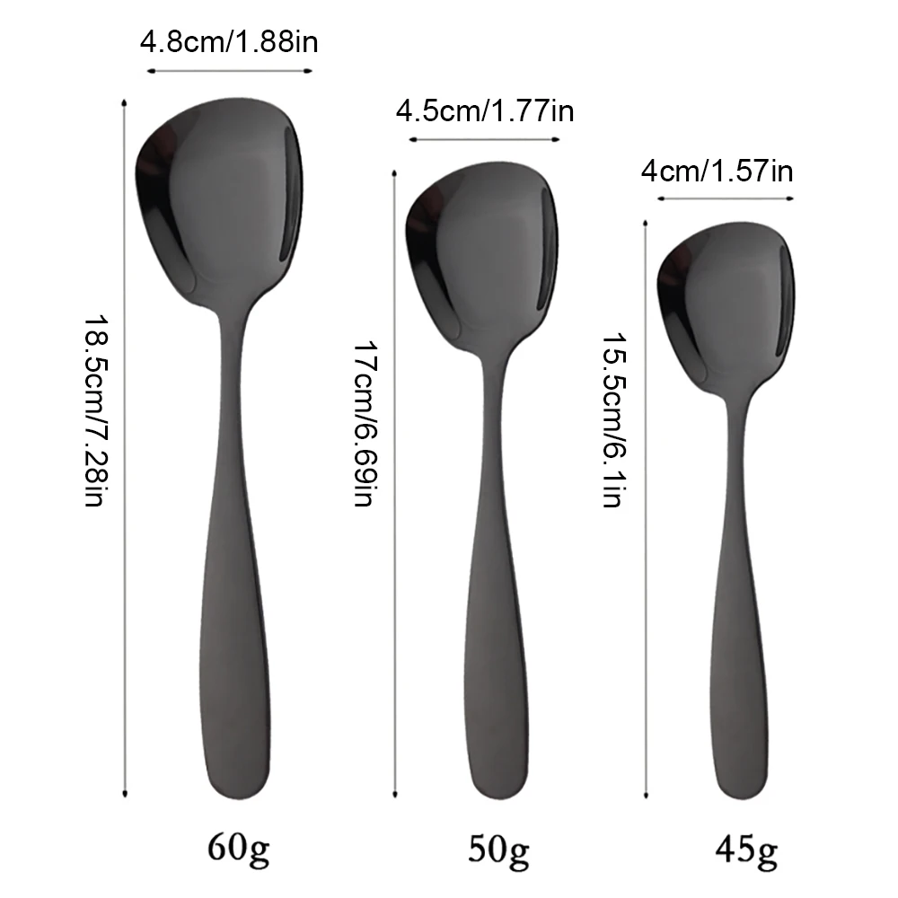 Black 3Pcs Stainless Steel Food Service Spoon Large Rice Shovel Tableware Long Handle Square Spatula Kitchen Gadgets for Home