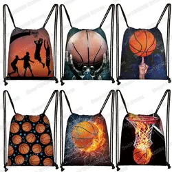 Basketbally Print Backpack Women Men Rucksack Boys Girls Storage Bags for Travel Softball Drawstring Bag Shoes Holder Book Bag