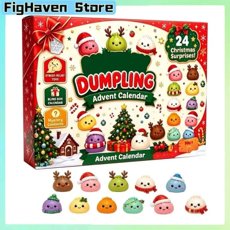 Christmas Dumpling Squishy Advent Calendar 24 Pieces Surprise Blind Box Soft Stress Relief Toy Holiday Countdown Decor Gift