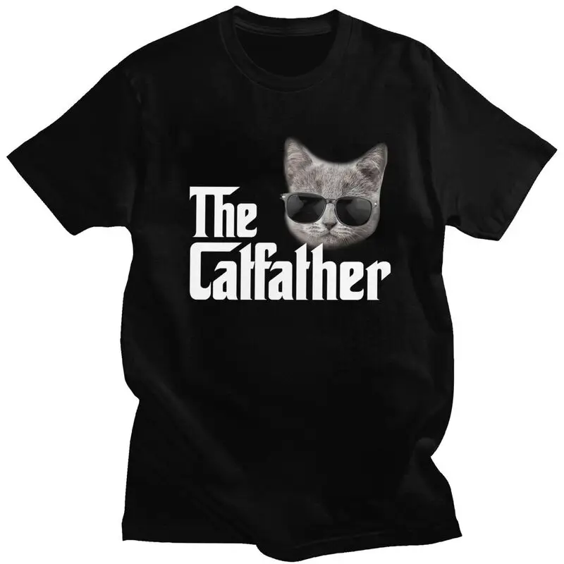 Custom The Catfather Cat Dad T Shirt Men Short Sleeves Pure Cotton T-shirt Leisure Father Day Gift Tee Tops Fashion Tshirts
